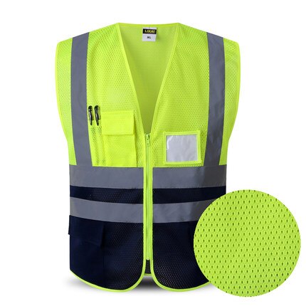 Reflekterande kläder säkerhetsväst kropp säker skyddsanordning trafikanläggningar löpning cykling motorcykel sportkläder väst: Gul och marin / L-bröst 116cm