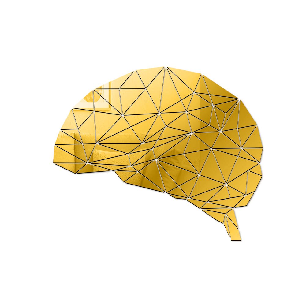 Psykolog hjerne sind formet akryl 3d spejl klistermærke væg indretning vægmaleri spejl neurovidenskab hjerne anatomi diy espejos de pared: Guld / 84 x 70cm