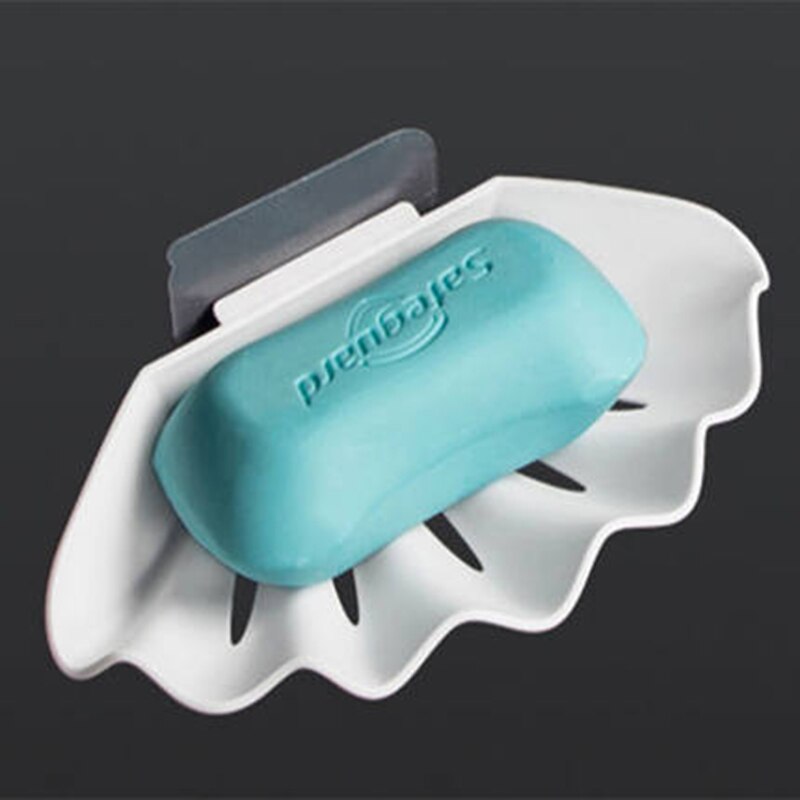 Jabonera con ventosa doble para el baño, accesorios para el baño, caja de almacenamiento, contenedor de plástico sin perforaciones, concha marina: White Single layer