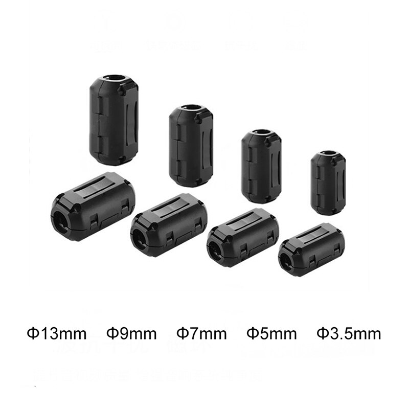 1/2/5 pcs/lot anello nucleo Ferrite tallone morsetto bobina bobina EMI RFI filtro antirumore Clip a scatto cavo per 3.5/5/7/9/13mm Snap-on magnetico