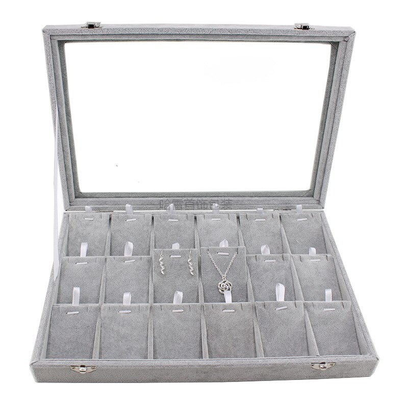 Big Velvet Gray Carrying Case with Glass Cover Jewelry Ring Display Box Tray Holder Storage Box Organizer Earrings Ring Bracelet: style 11