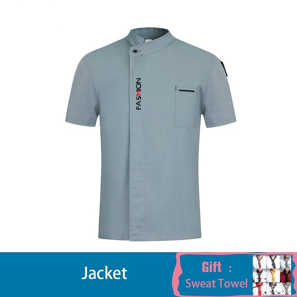 Chef Waiter Short Sleeve Jacket Kitchen Restaurant Uniforms Unisex Hotel Sushi Costume Barbershop Work Clothes Free Scarf