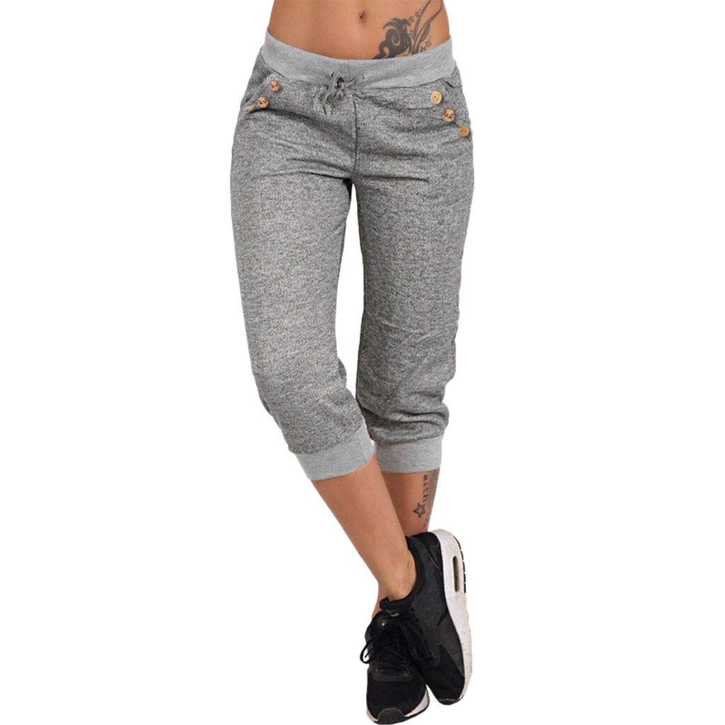 Vrouwen Mode Zomer Leisure Button Casual Effen Kleur Sport Outdoor Shorts Dames Taille Slim Running Broek Korte Broek #40: Gray  / M