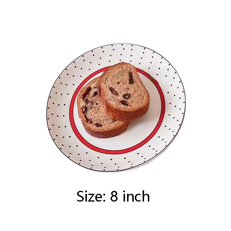 LadyCC Korean Retro Plate Ceramic Red Edge Ceramic Plate Dessert Plate Cake Plate Salad Plate Breakfast Plate: Default Title