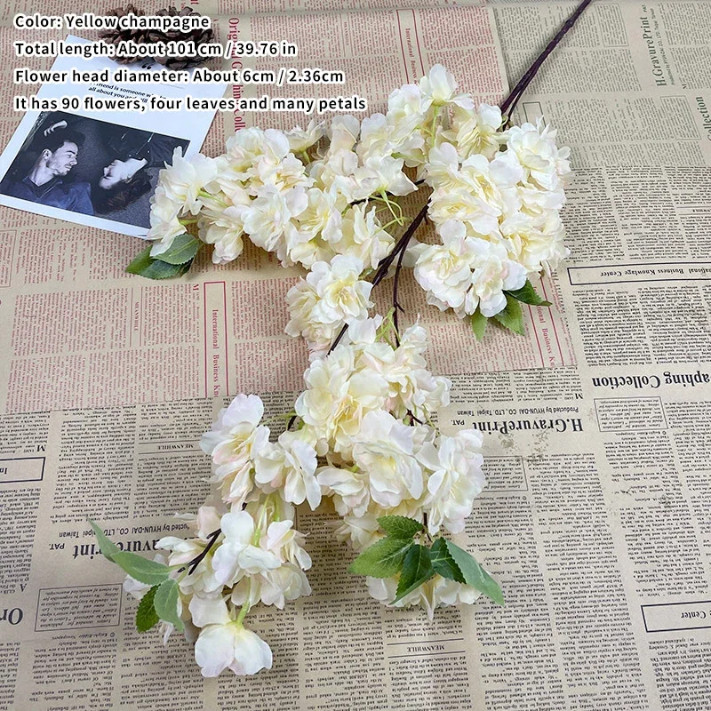 Künstliche Kirschblüte, rosa, weißer Kirschbaum, Seidenblume, Frühlingskirsche, DIY Bonsai-Bogen, Hochzeit, Requisiten, Heimdekoration: Licht Gelb