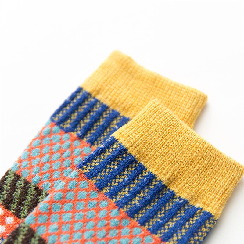 Dames Wollen Katoenen Sokken - 5 Paar - Dikke Winter Casual Ruitjes - 25cm Lengte
