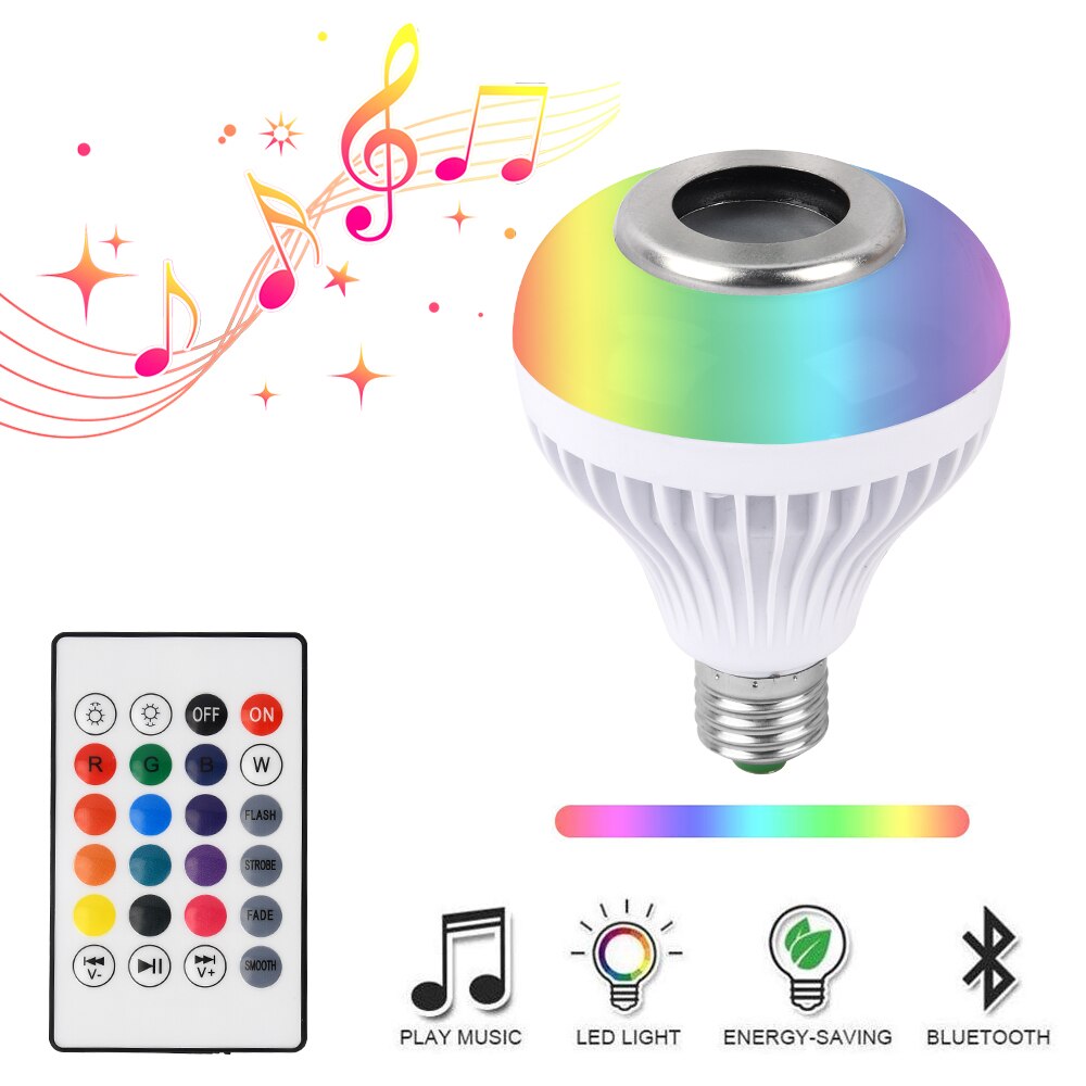 E27 LED RGB Smart Lamp 12W Dimbare Draadloze Bluetooth Muziek Magic Lamp Met 24 Modi Afstandsbediening om IOS/Android