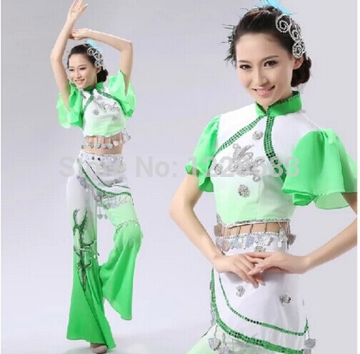 Oude Plus Size Blauw Roze Groen Yangko Jurk Traditionele Chinese Dans Kostuums Roupa Oosterse Dans Kostuums