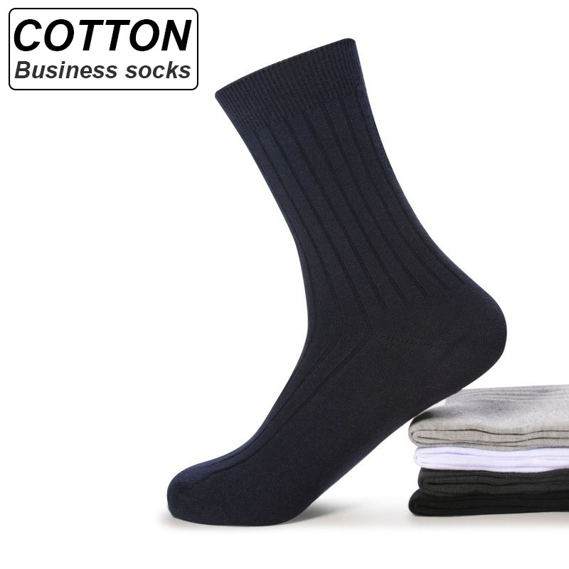 5 Paren/partij Mannen Sokken Katoen Zwart Wit Business Man Sokken Ademend Strepen Dubbele Naald Mannelijke Lange sokken