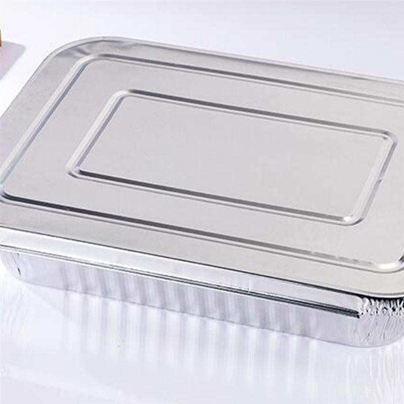 3Pcs Wegwerp Bbq Drip Pan Aluminiumfolie Tin Barbecue Pan Voedsel Container Liner Trays Takeaway Verpakking Box Met Cover(4900Ml)