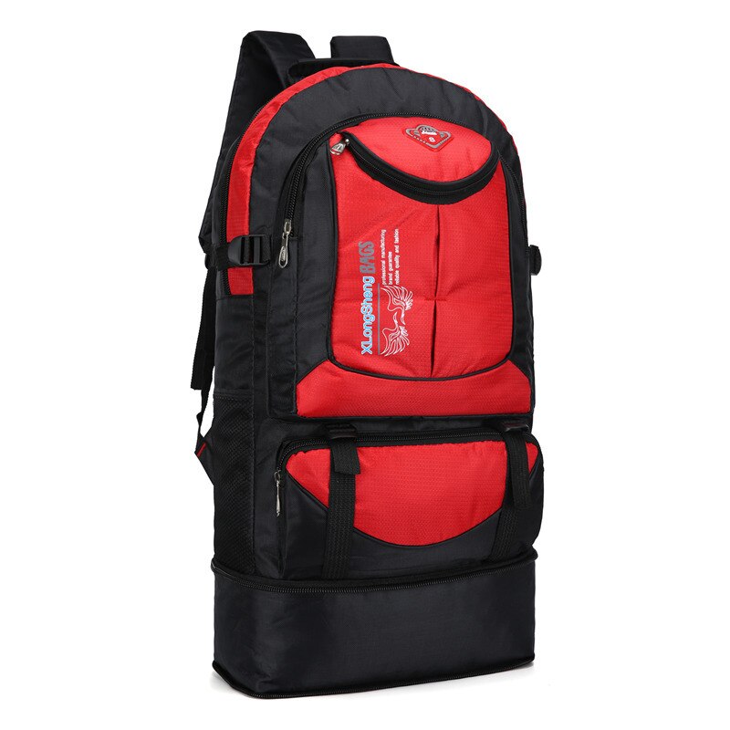 60L Waterproof Outdoor Travel Backpack Camping Trekking Bag for Man Woman Climbing Hiking Rucksack Fishing Cycling Backpack: Red-A