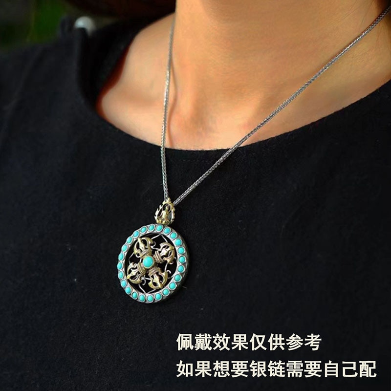 National Tide National Style Natural High Porcelain Blue Turquoise Diamond Pestle Birthstone Buddha Neck Pendant Accessories