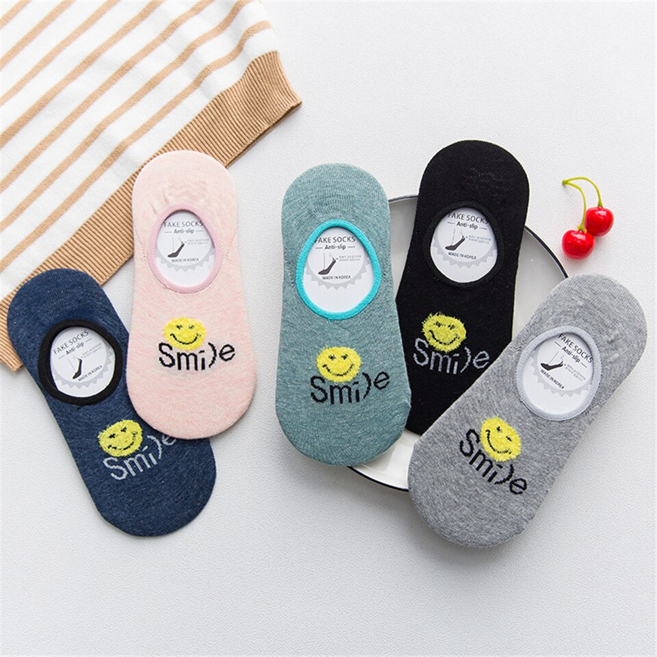 5Pcs Sokken Vrouwelijke Onzichtbare Zomer Non-Slip Comfortabele Ademend Katoen Slipper Kleur Boot Sokken Vrouwen Siliconen