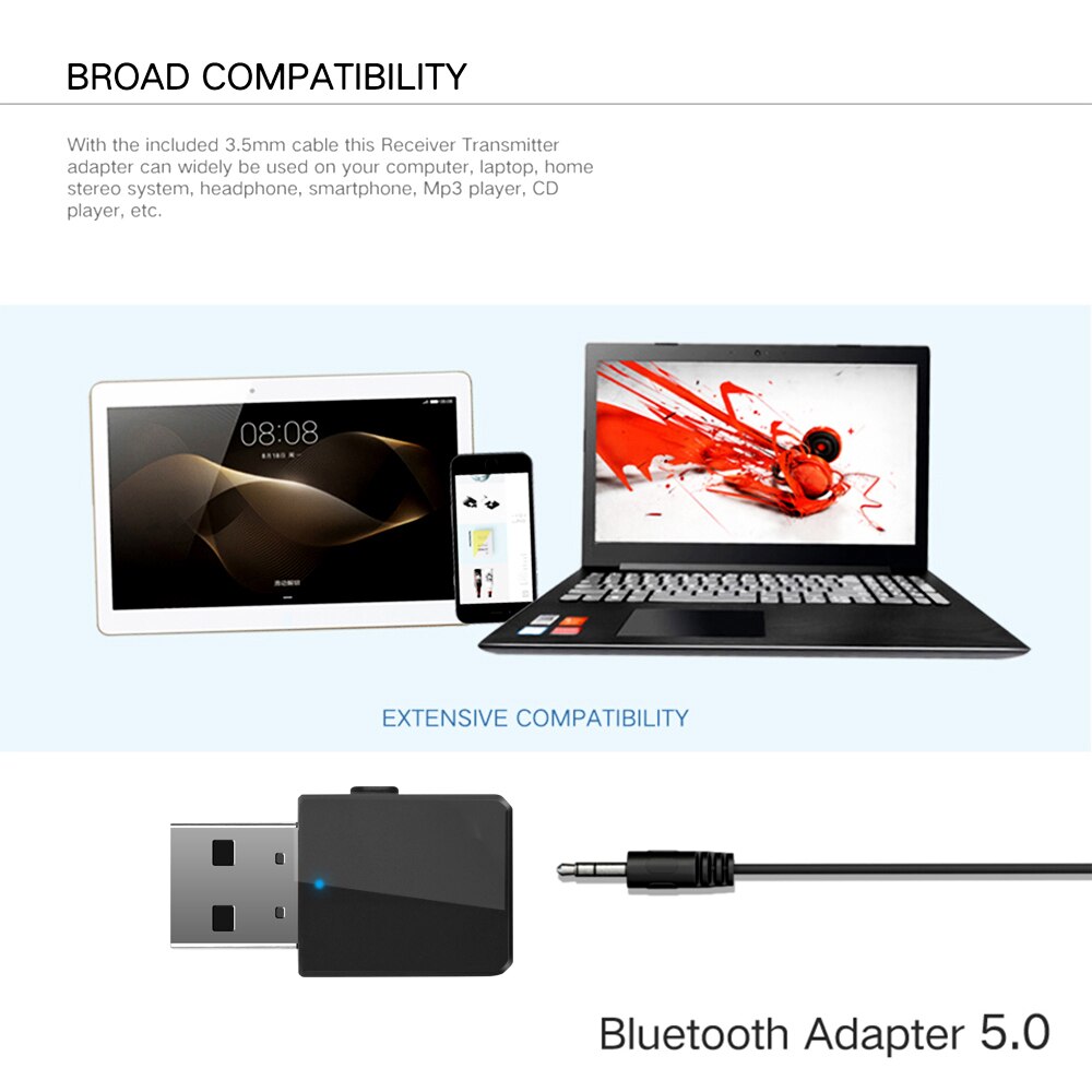 Rovtop USB Bluetooth 5.0 émetteur récepteur Dongle 3 en 1 EDR stéréo sans fil Audio adaptateur pour voiture casque PC TV maison