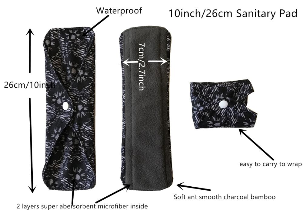 MUMBABY 20pcs 25.4cm / 10inch Regular Charcoal Bamboo Mama Cloth/Menstrual Pads/Reusable Sanitary Pads