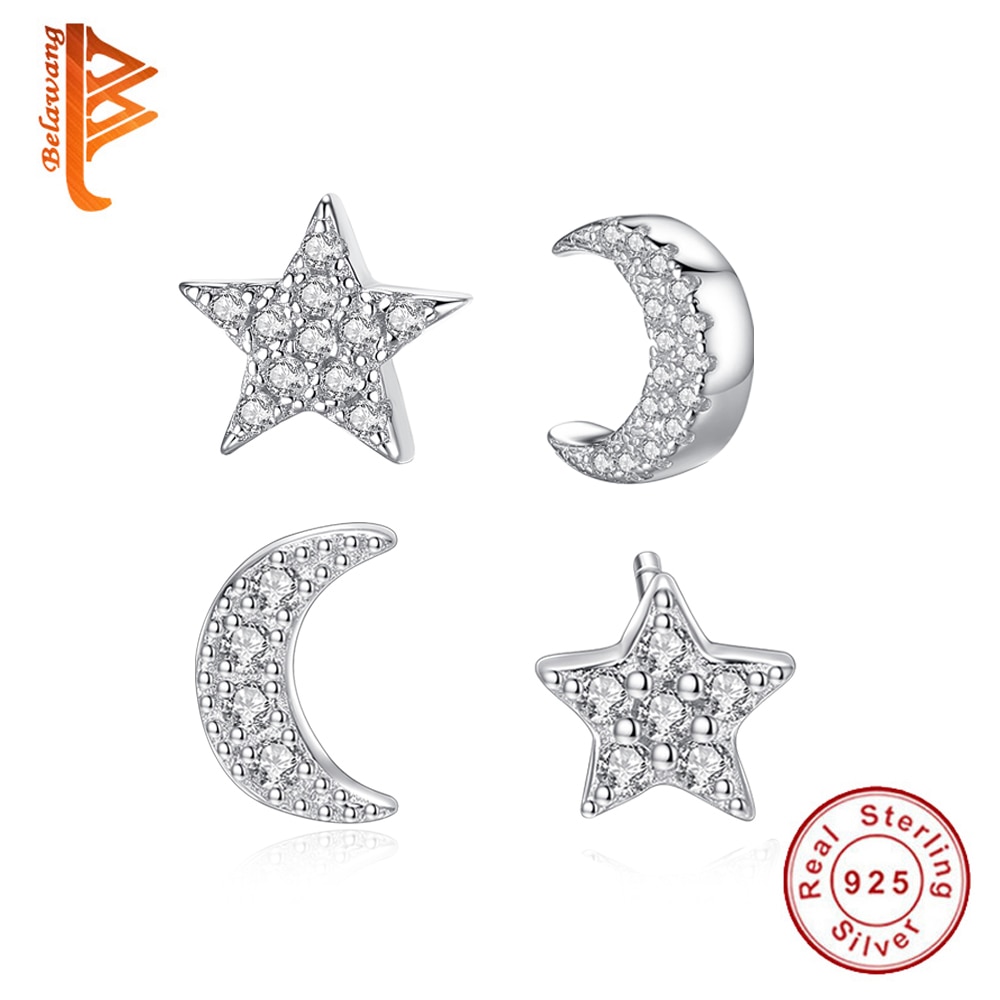 BELAWANG-pendientes de luna y estrella para mujer, de Plata de Ley 925, joyería Original de Navidad, , joyería