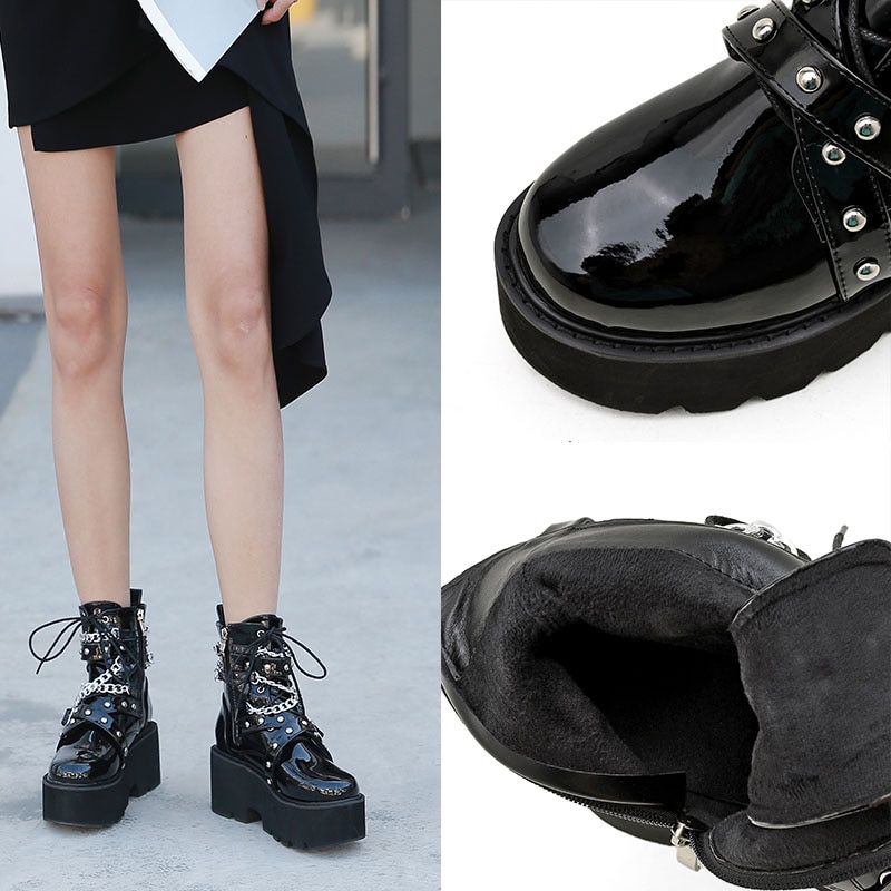 Shoes On Platform Women Chunky High Heels Punk Style Black Boots Shoes ...