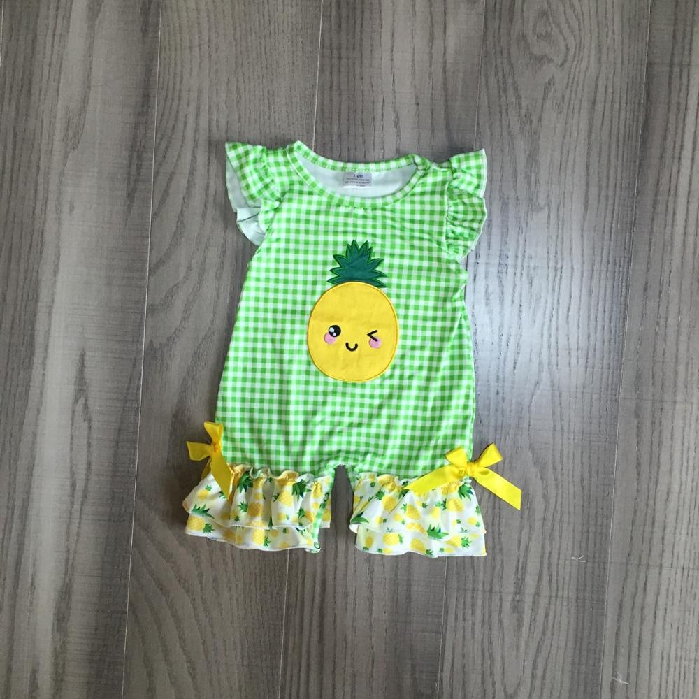 Zomer Baby Meisjes Jongens Koe Farm Yard Truck Mouwloze Tie Romper Kinderen Kleding Boutique Chick Ruche Melk Zijde Jumpsuit: pineapple / 6m