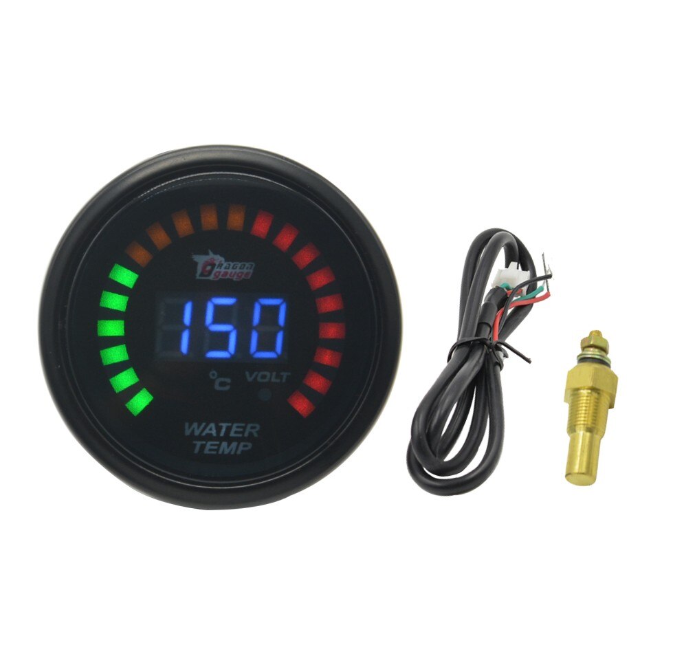 Dragon 52mm Display Black Shell Auto Water Temperature Gauge 20-150 Celsius And Voltage Instrument Temp Meter: Army Green