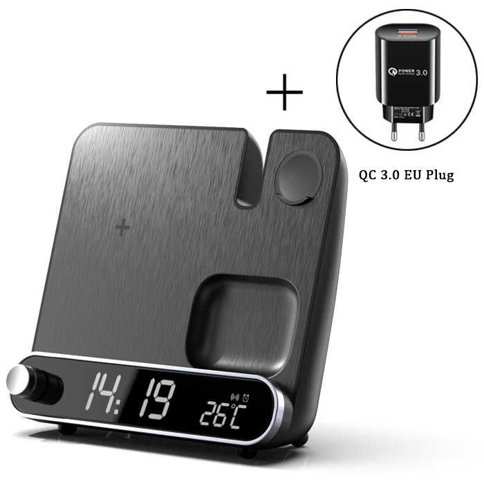 3 In 1 Wireless Charger For Iphone 13 12 11 XS Mini Pro Max Iwatch Airpods Wireless Chargers Fast Charging Station Phone Holder: Black-EU Plug