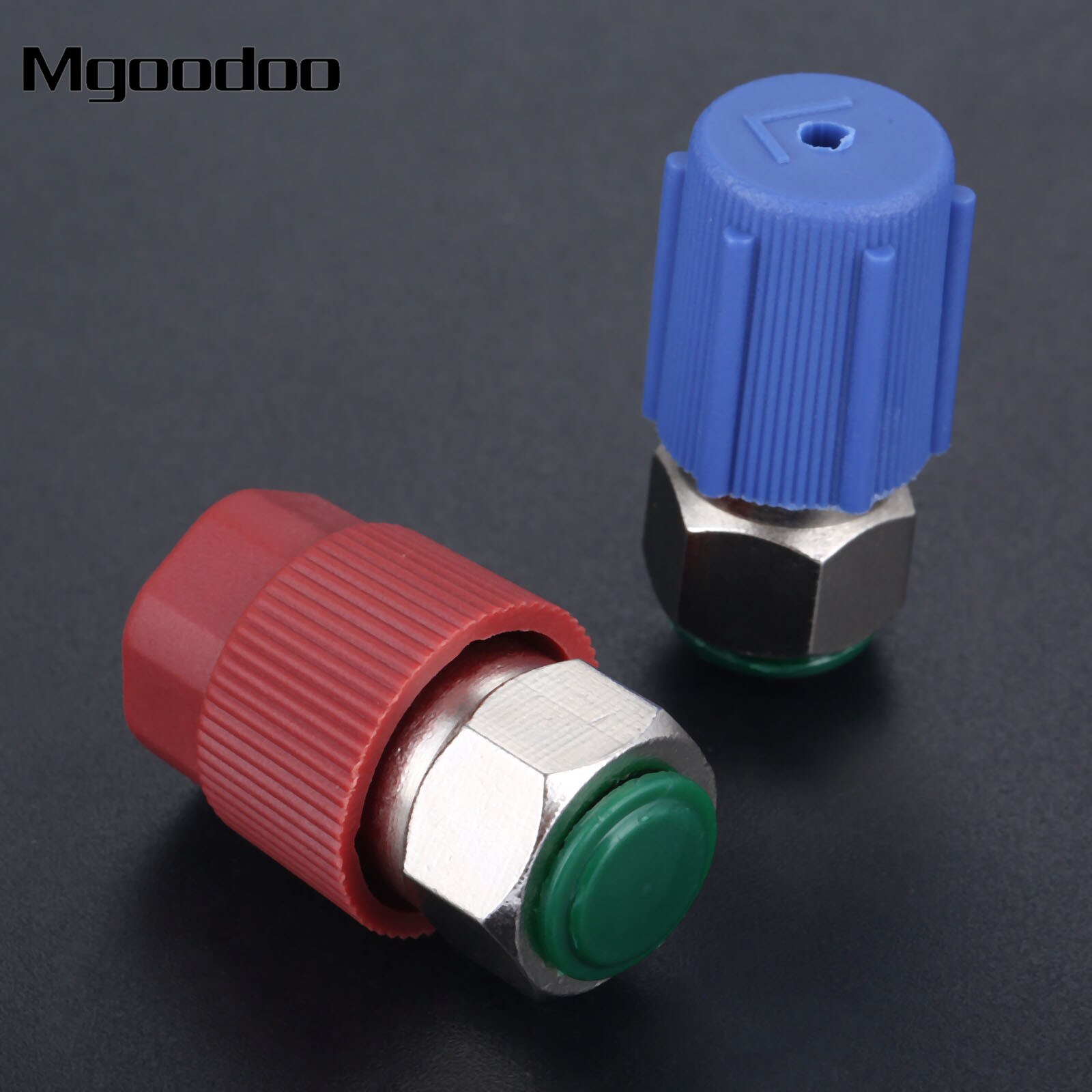 Mgoodoo AC Fitting Port Adapter Retrofit R12 To Accept R134 1/4" To 7/16" High Low Side Quick Coupler W/ Valve Core AC Caps