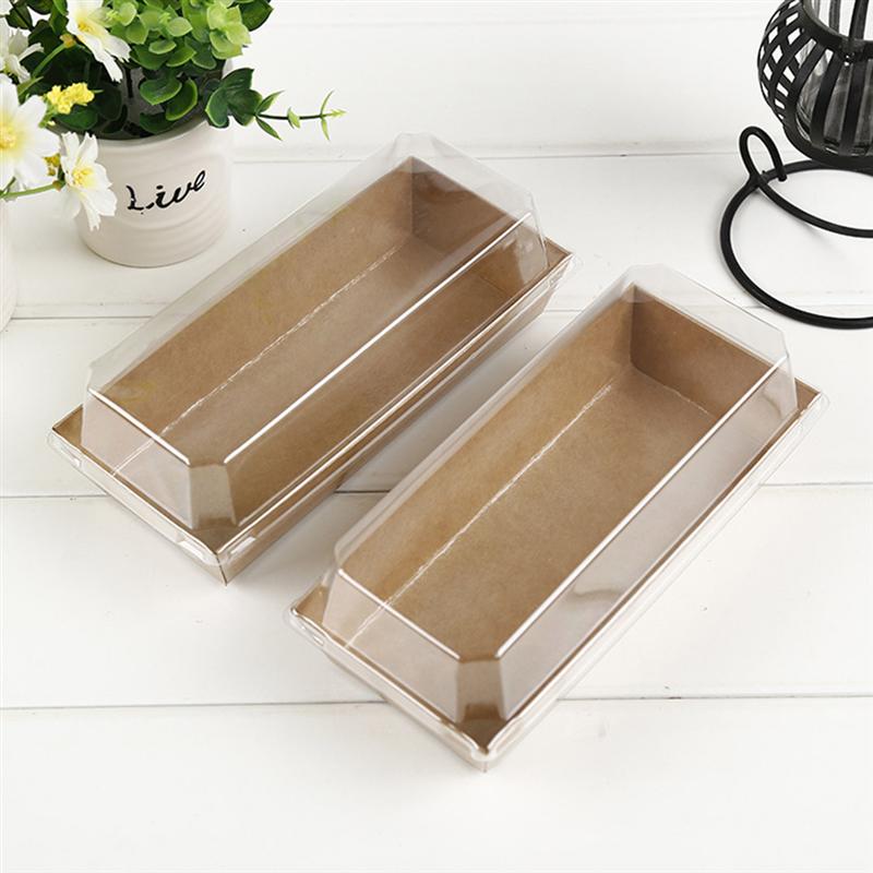 10PCS Rectangular Kraft Paper Sandwich Wrapping Boxes Cake Bread Snack Bakery Packing Box with Plastic Clear Lids