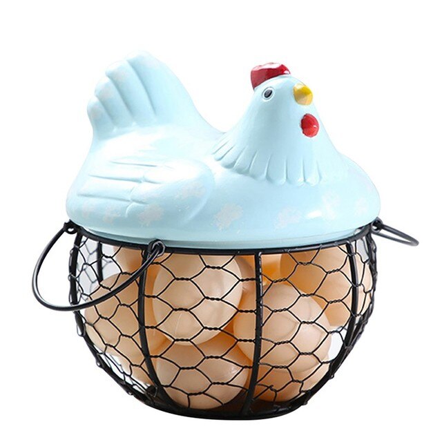 Chicken Shape Iron Egg Storage Box Household Creativite Egg Basket Egg Tray Storage Basket Fruit Container Refrigerator Storage: Blue