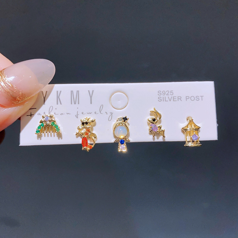 Gemischte 5 teile/satz Bunte Zirkon Kristall Märchen Zucht Ohrringe für Frauen Mädchen Party Schmuck: Antike Bronze- überzogen