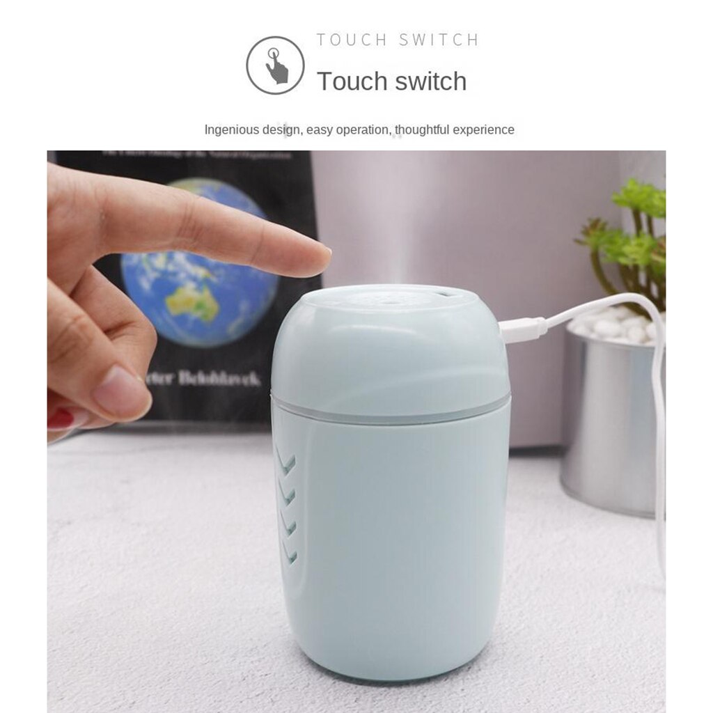 Portable Mini USB Humidifier, 200ml Low Noise Humidifier with Colors Night Light and Mini Fan, USB Cable