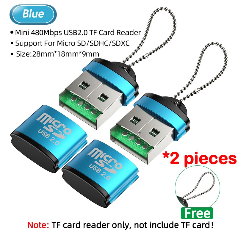 2Pcs Mini Usb Tf Sd Micro Reader Geheugenkaart Otg Type C Adapter Voor Auto Camera Laptop Notebook T flash Usbc Converter Sleutelhanger: blue 2pcs
