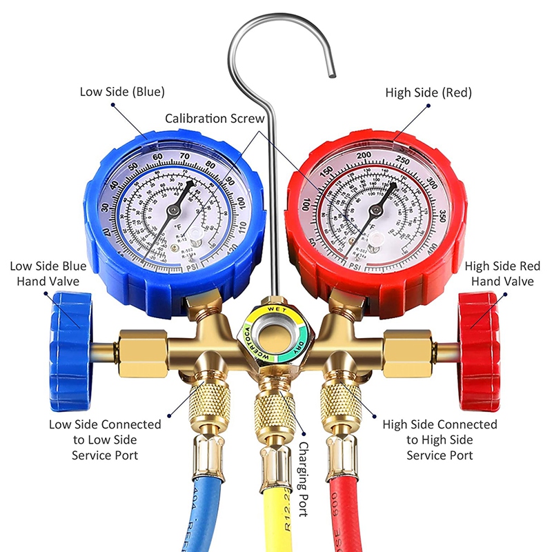 AC Gauges, 3 Way AC Diagnostic Manifold Gauge Set for R134A R12 R22 R502 Refrigerants, with 3FT Hose, Quick Couplers