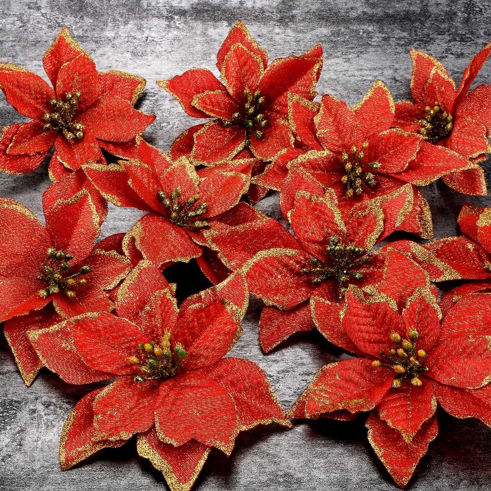 10 stks/set Glitter Bloemen Kunstmatige Kerst Decoraties voor Huis Kerstboom Ornamenten Xmas Tree Nieuwjaar Decor praktische