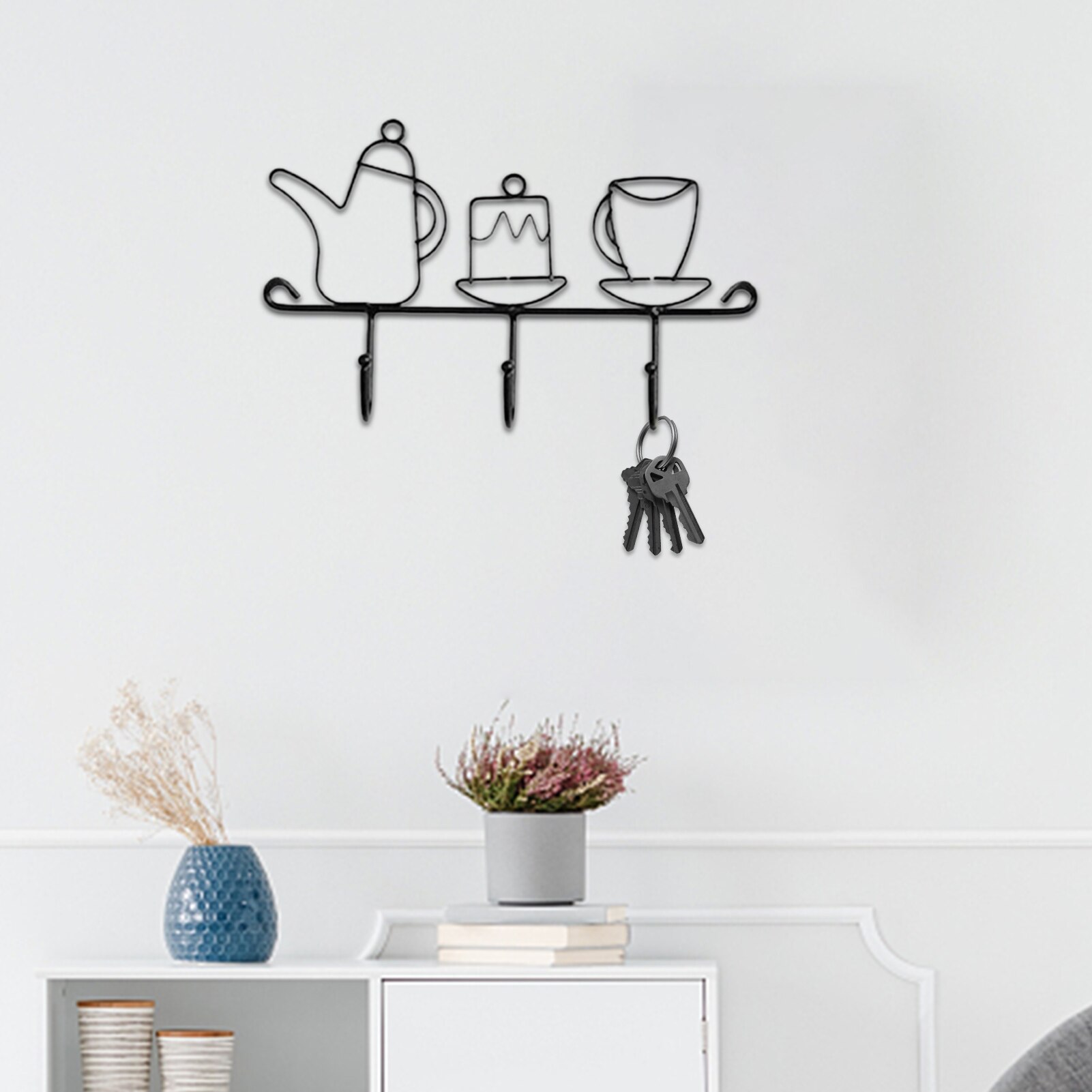 Key Holder Wall Mounted 3 Hook Key Rack Organizer Purse Hanger Cast Iron Shelf Hanging Hooks Mount Rack Home Decor