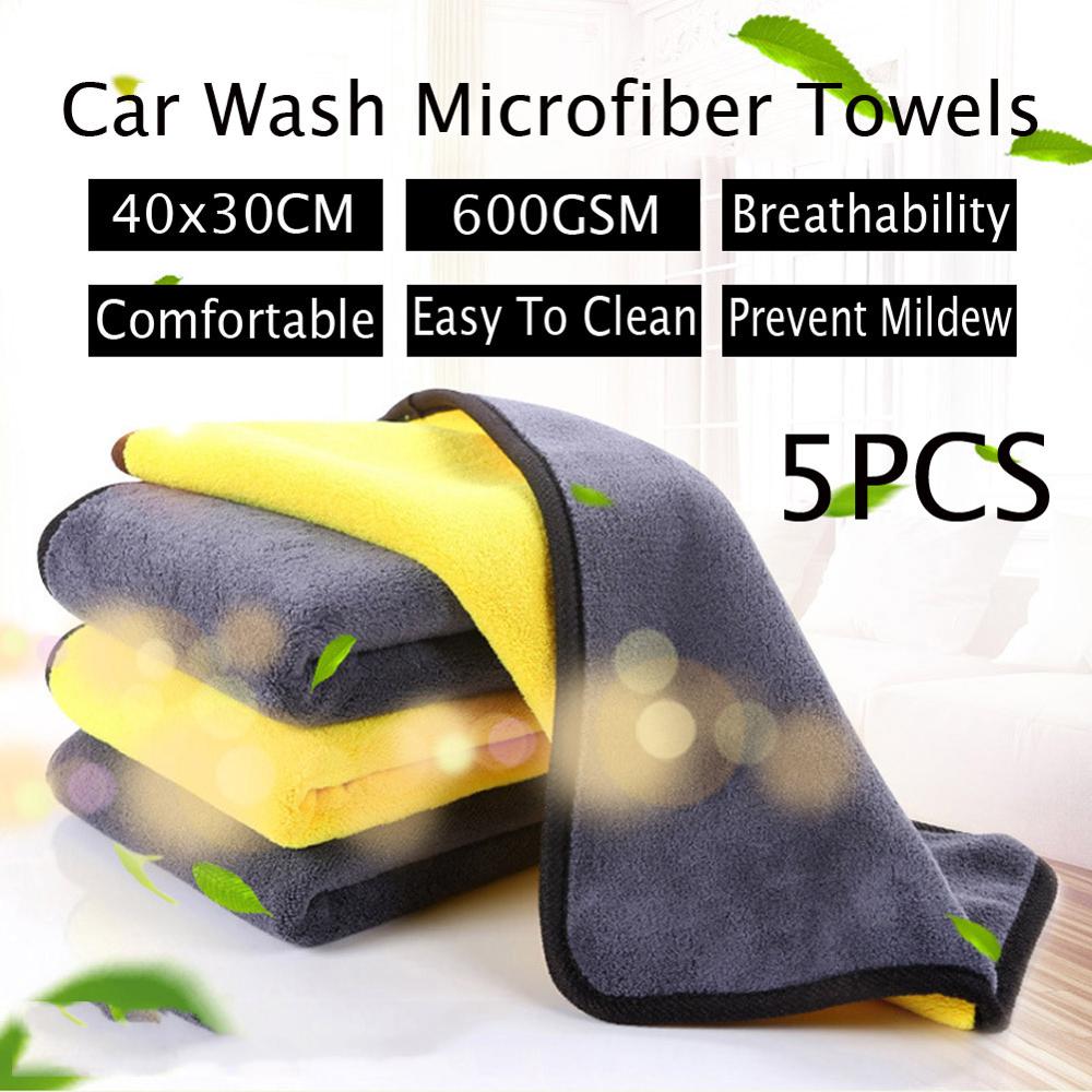 5 st 600 gsm biltvätt mikrofiberhanddukar supertjock plyschduk för tvätt rengöring torkning absorbera vaxpolering