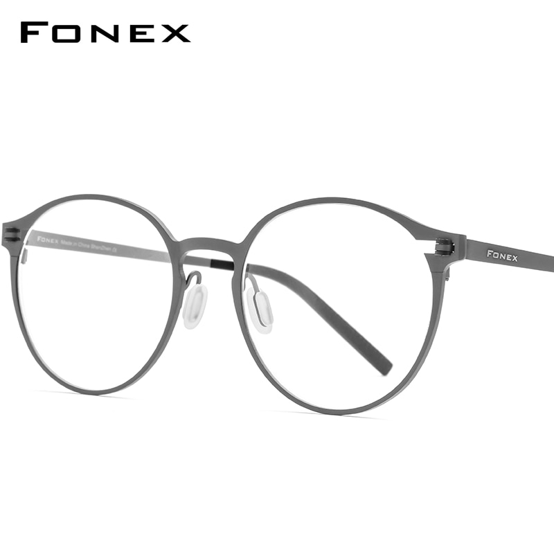 FONEX-gafas graduadas redondas para hombre y mujer, lentes ópticas sin tornillo con montura de titanio puro,
