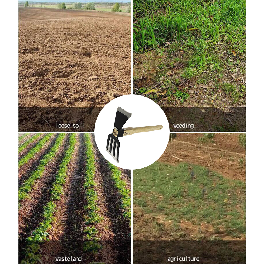 Rastrillo de 5 garras con mango de madera, cultivador de rastrillo de jardín, Mini azada y cultivador, azada y cultivador manual de jardín, herramientas agrícolas de jardín