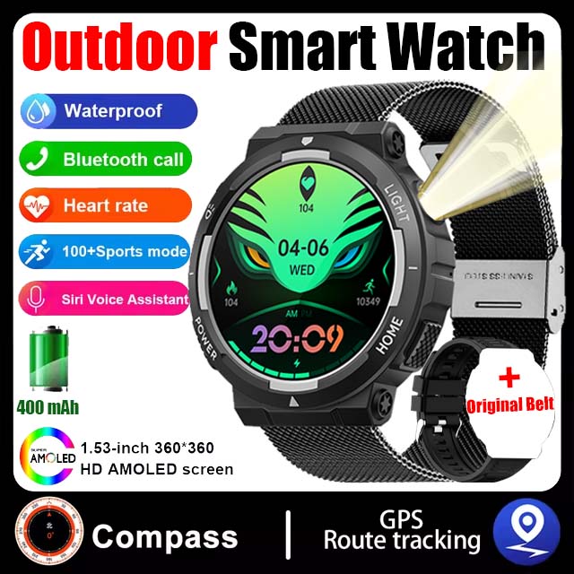 Iluminação LED ao ar livre relógio inteligente para homens, Huawei, chamada Bluetooth, bússola, IP68, 3ATM, nadar à prova d'água, faixa GPS Smartwatch, novo, 2022: CINZA