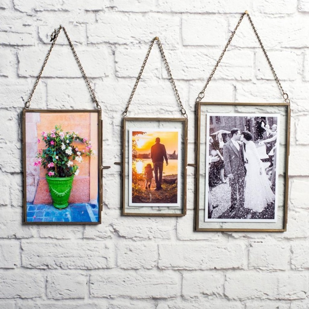 Glass Wall Hanging Picture Frame Wall Mounted Photo Frame Flower Plant Display Frame for DIY Wall Decoration