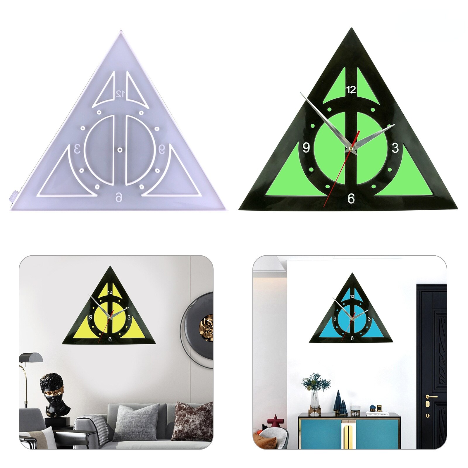 Triangle Board Clock Mold for Resin DIY Epoxy Wall Clock Silicone Mold Home Office Bedroom Decoration