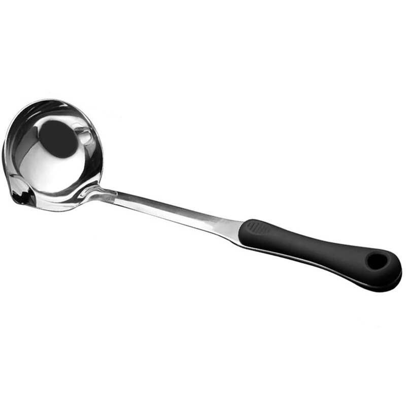 Stainless Steel Oil Separator Spoon Separator Ladle, Heat Insulation Anti-Scalding Long Plastic Handle, Soup Ladle