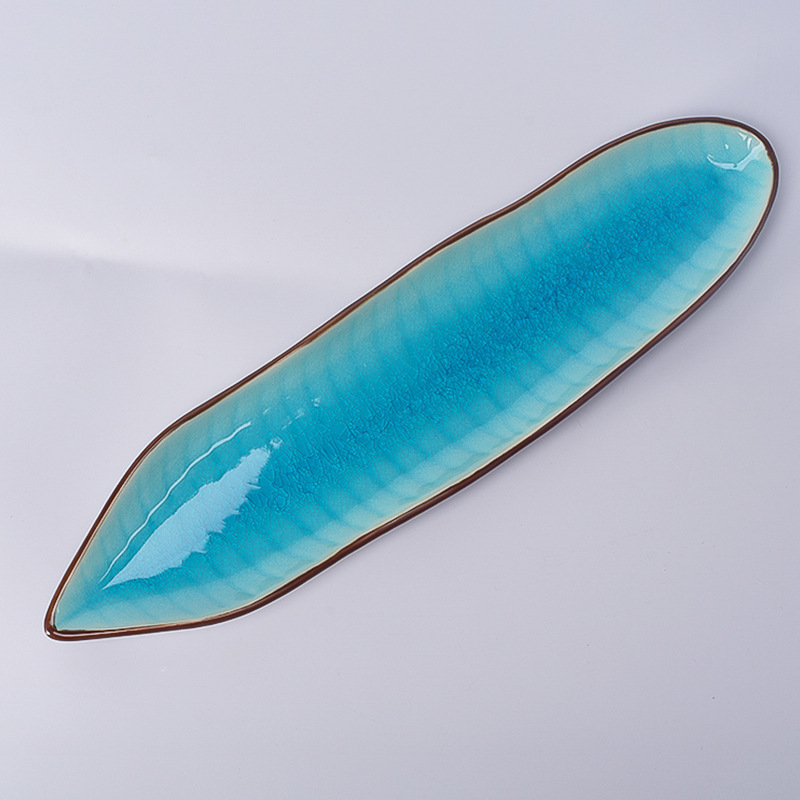 Japanese-style Painted Ceramic Plate Tableware Japanese Restaurant Sushi Snack Bar Leaf Crafts Dinner Plate Flatware Set: Blue