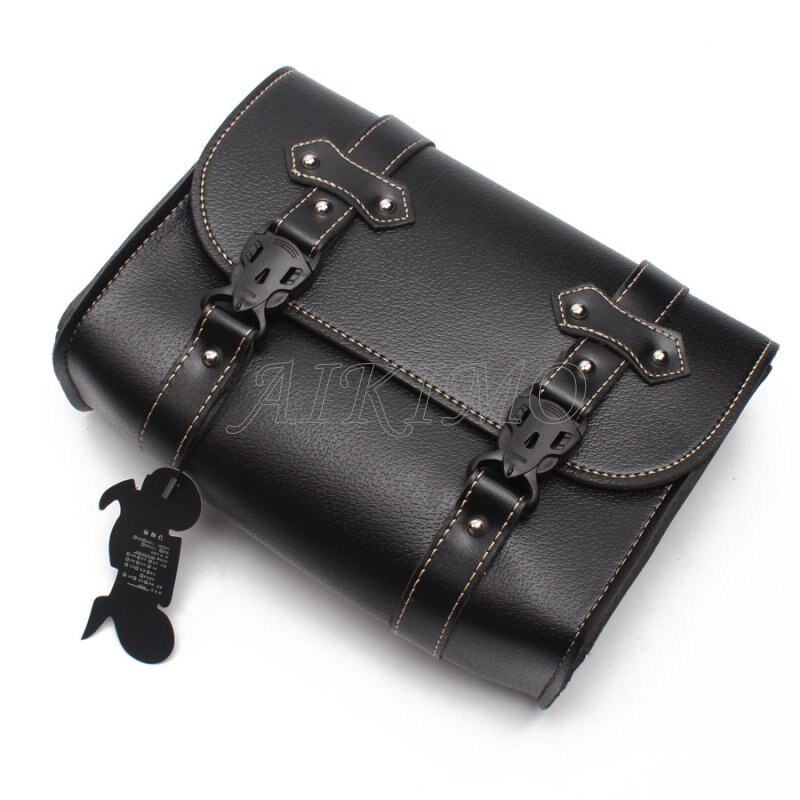 Black Motorcycle Saddle Bags PU Leather Motorbike Side Tool Pouch Tail Bag Luggage Borsello Moto Universal D20