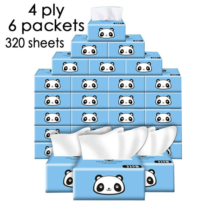 Mouchoirs en papier à dessin 4 couches | Lot de 6 320 feuilles de mouchoirs en papier, Ultra doux, usage domestique hôtel, serviettes de toilette amovibles, papier naturel brut