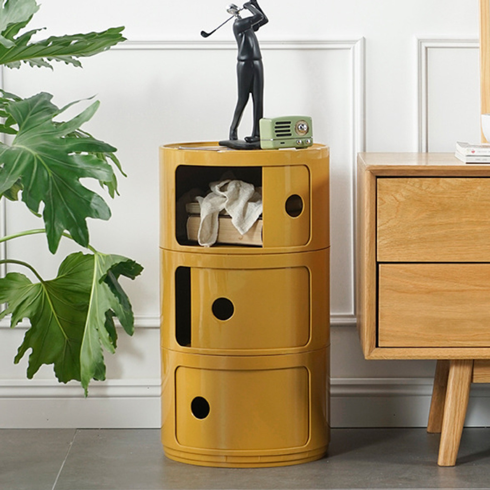 Armoire ronde avec portes coulissantes – Unité de rangement ronde à plusieurs niveaux pour salon et chambre à coucher