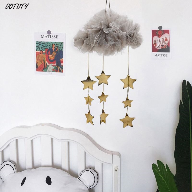Bebé techo móvil colgante nube decoraciones guirnalda de estrellas DIY colgante fotografía accesorio juguete para cuna niños decoración para dormitorio infantil