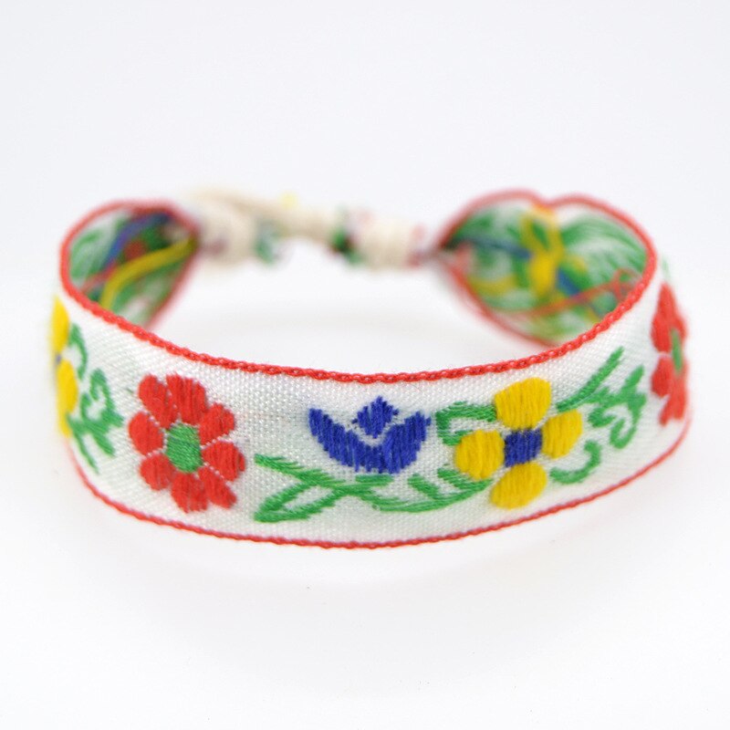 ABL084(1), heldere Etnische Folk Bloem Katoen Linnen Armband Retro Handgemaakte Koord Borduren Hippie Vriendschap Wrap Armbanden Vrouwen: A