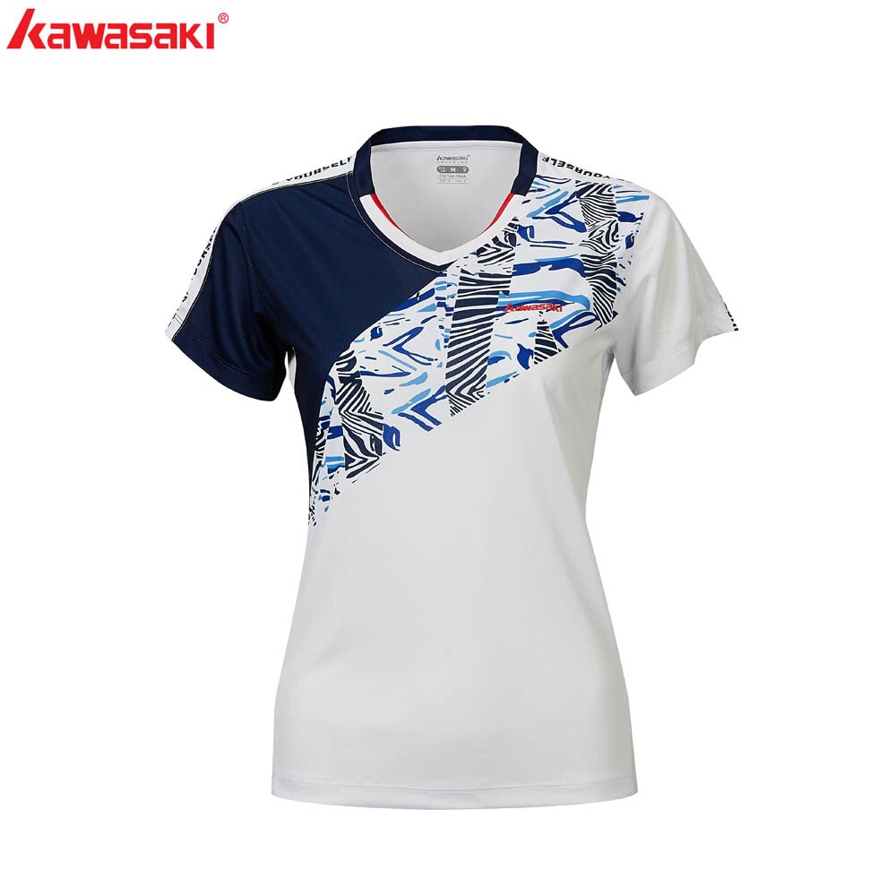 KAWASAKI Quick Dry Badminton Shirts for Ladies Short Sleeve V Neck Tennis T-Shirt Women Sport Clothing Sportswear ST-R2206: ST-R2210white / XXL