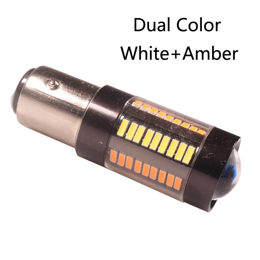 NHAUTP 1Pcs 1157 Dual Farbe Lampen P21/5W BAY15D LED Auto Lichter 4014 66-SMD Weiß zu Bernstein switch Auto Lampe 12-24V