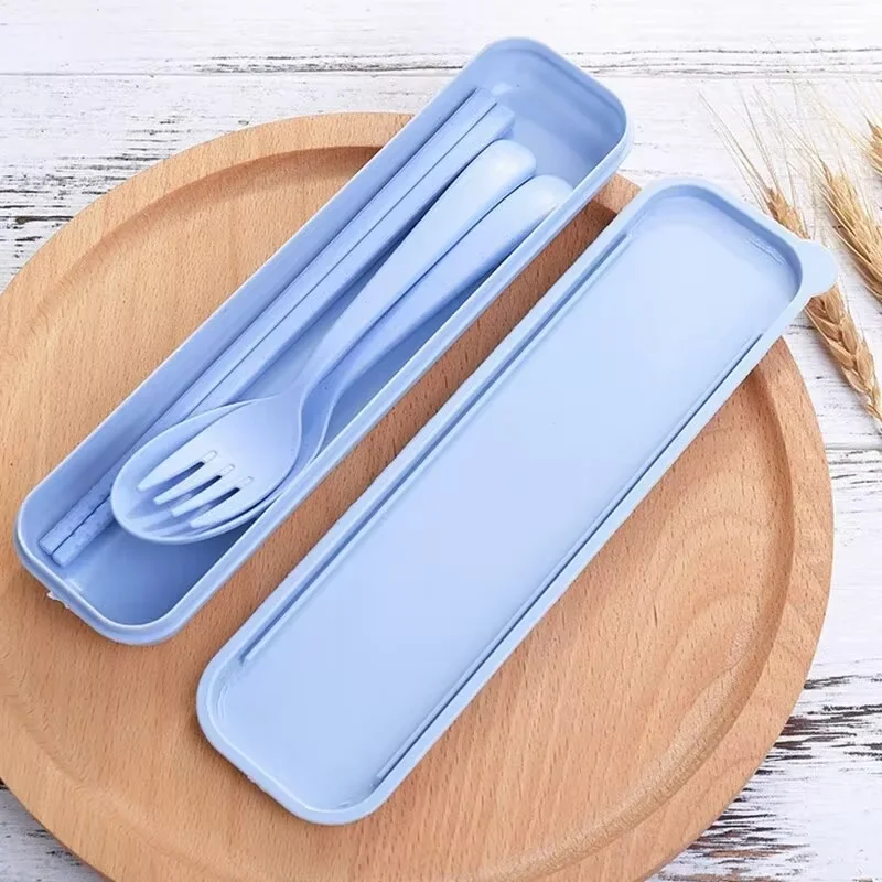 Juego de utensilios para acampar, juego de utensilios reutilizables con estuche, juego de cubiertos, tenedores, cuchara, vajilla, palillos para viajes, picnic, camping: Azul