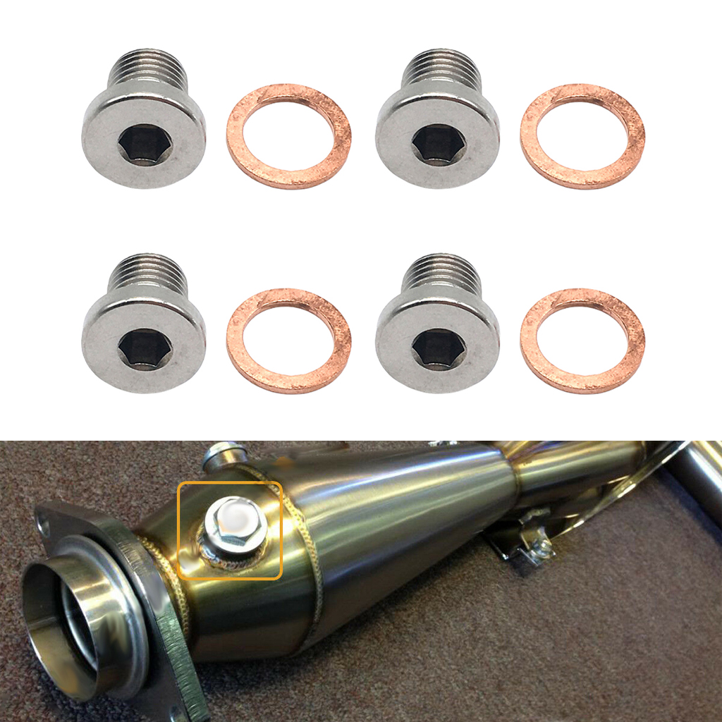 4 Set M12x1.25 Thread Silver 304 Stainless Steel O2 Oxygen Sensor Plug Bung Bolt